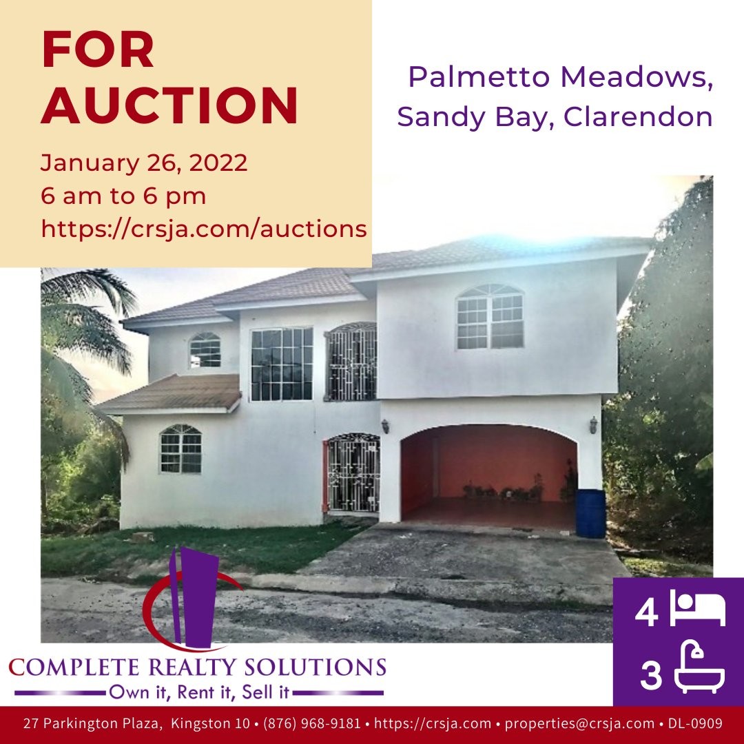 For Auction on January 26, 2022, 6
a.m. to 6 p.m. Register now on our website to
participate.

Call: 876-968-9181 / 876-354-8024 or email
properties@crsja.com for more information.

#crsja #completerealtysolutions #foreclosure
#homeownership #mortgage #homeforsale
#househuntersja #lrdja #realestate #auction #realtor